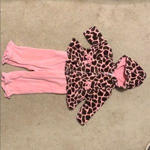 Pink giraffe print velour jacket and pant